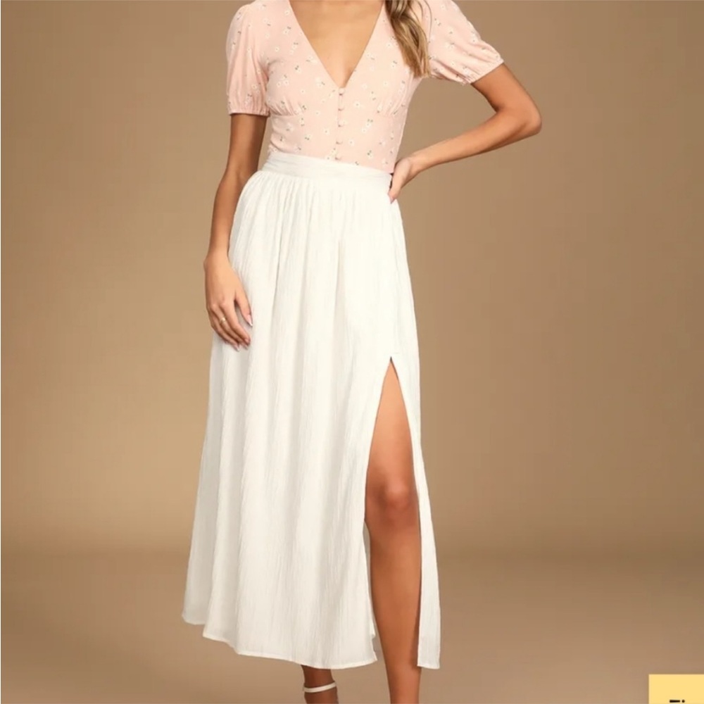 Lulus high waisted side slit midsummer memories white maxi midi skirt xs